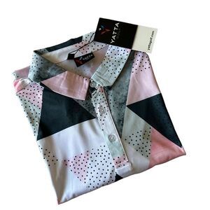Yatta Golf Polo-Birdie Dropper Size: XL Color:‎ Pink/Gray/White/ geometric forms